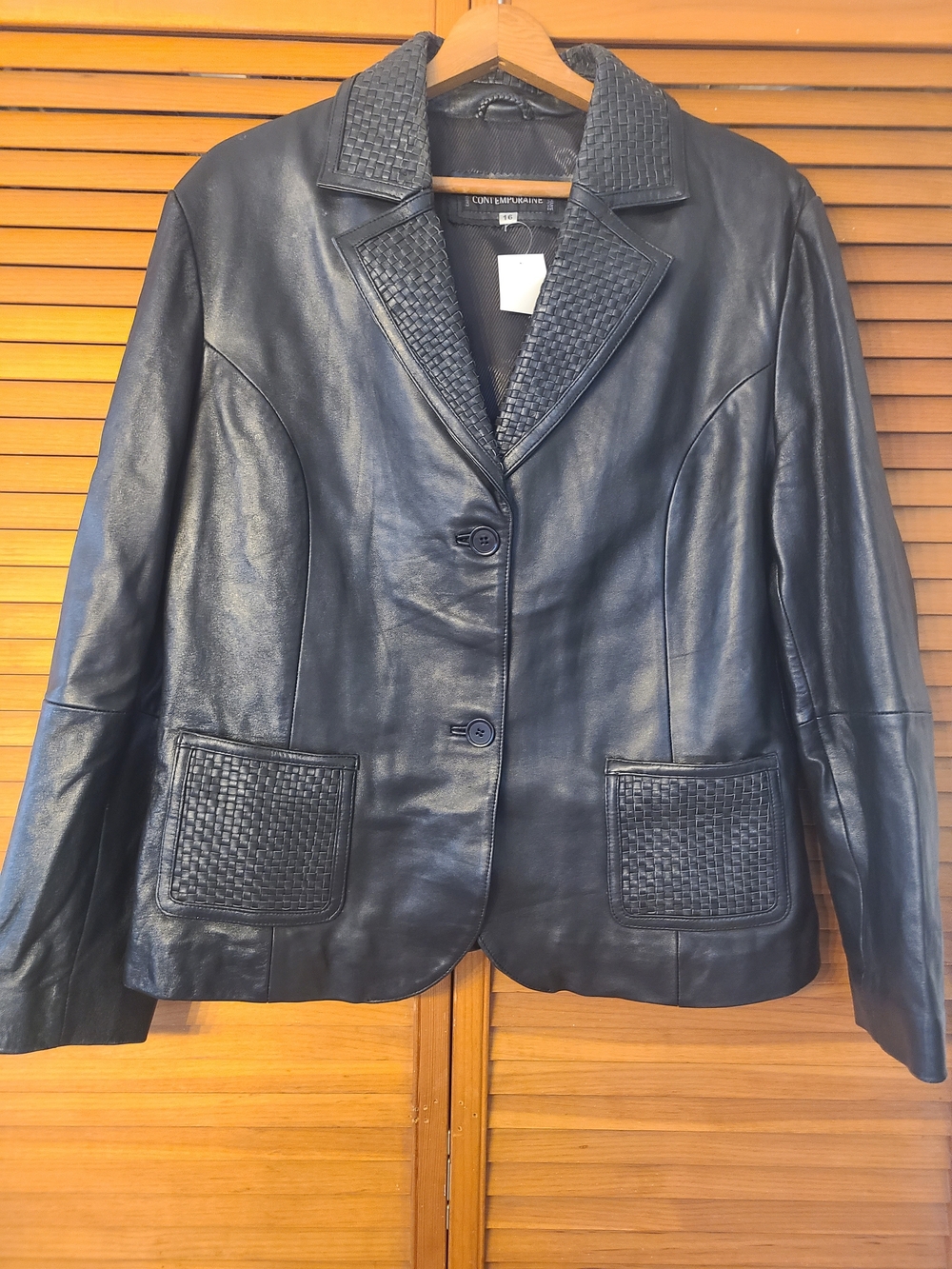 Simons Black Woven-Trim Leather Blazer